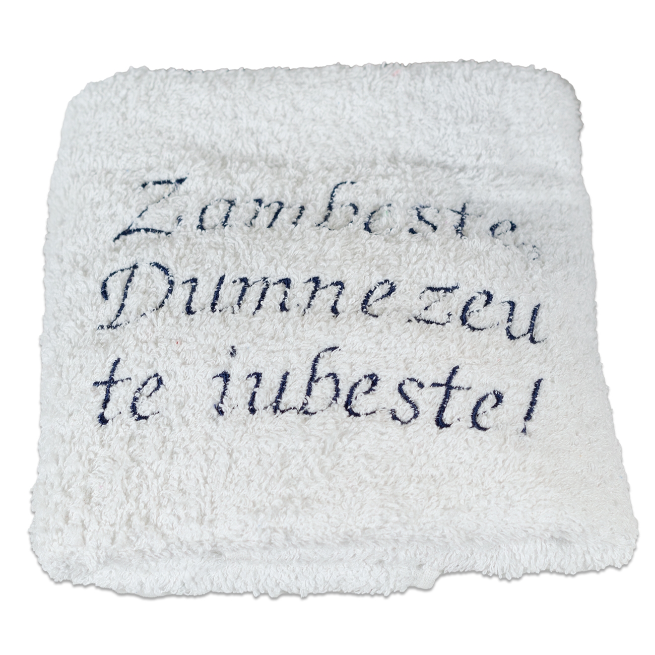 Prosop brodat - Zambeste, Dumnezeu te iubeste (alb) Prosop brodat - Zambeste, Dumnezeu te iubeste (alb)