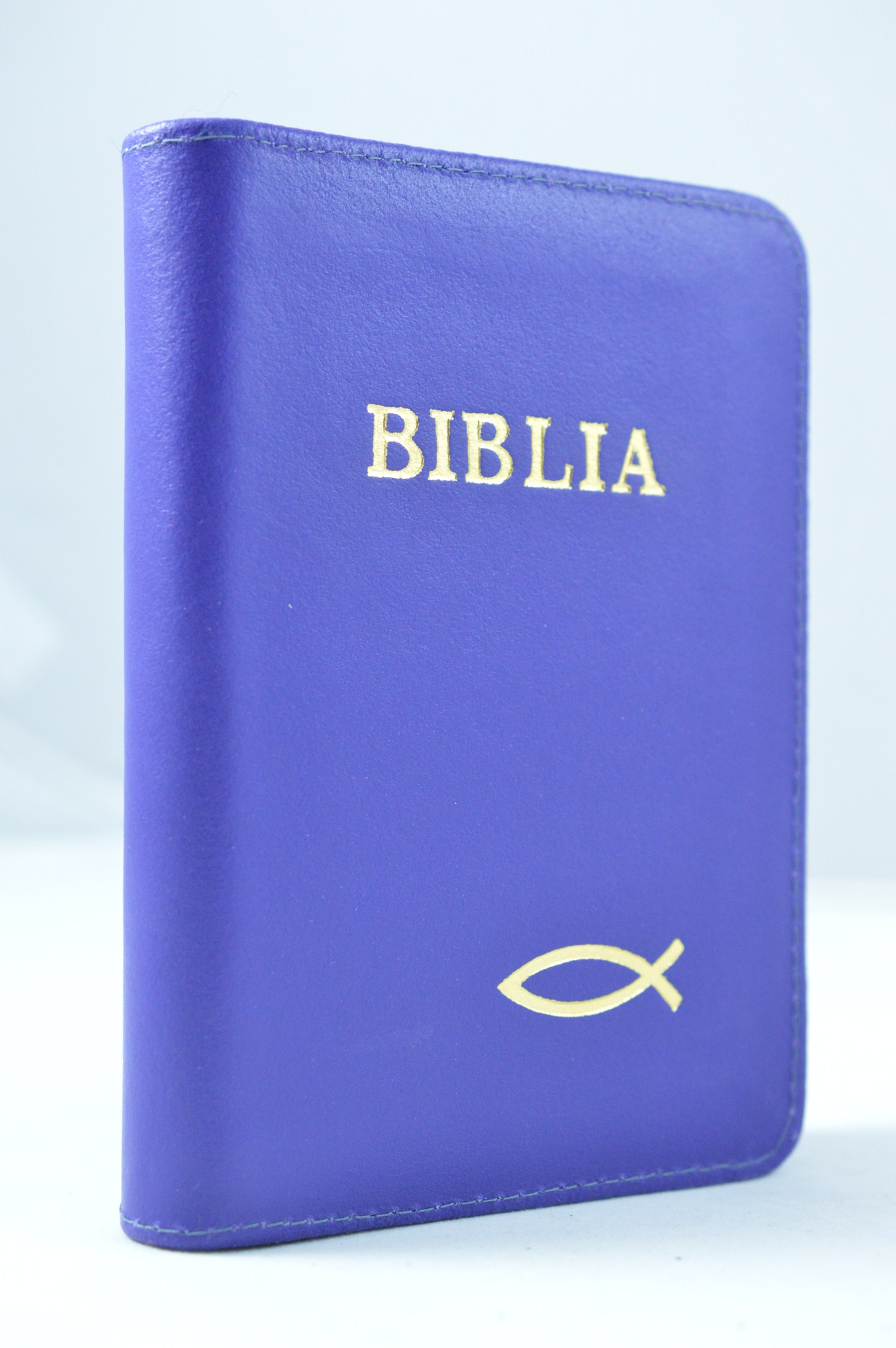 Biblie marime mica, din piele, culoare mov, fermoar, simbol peste [043 PF]