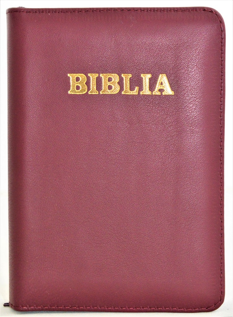 Biblia format mic, din piele, culoare visinie, index, fermoar, margini aurii, cuv. lui Isus in rosu [047 PFI]