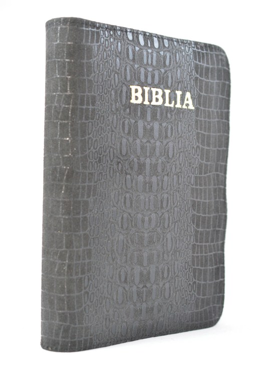 Biblia din piele, marime medie, culoare neagra , fermoar, cuv. lui Isus cu rosu [053