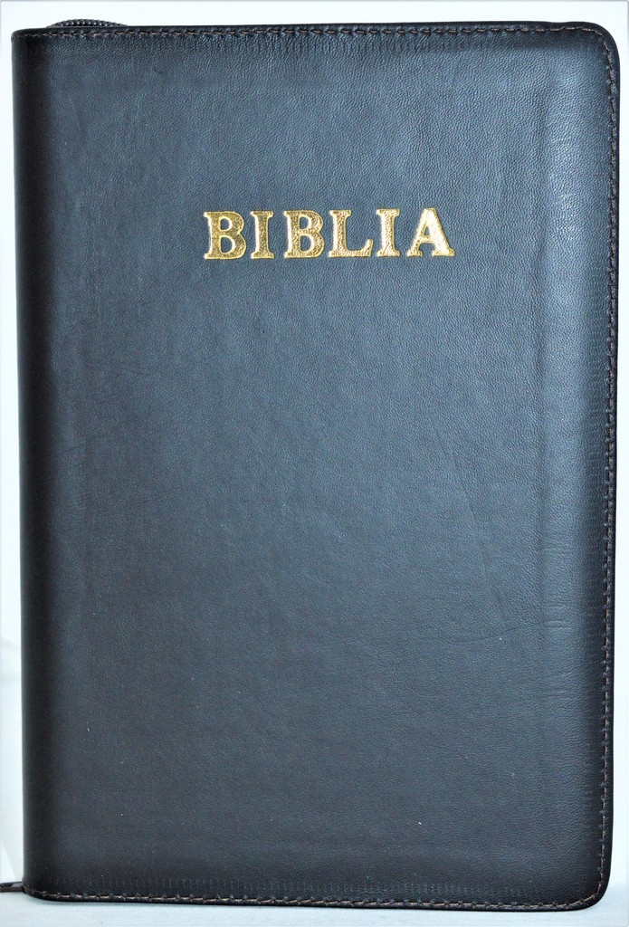 Biblia marime mare, coperta piele naturala, maro închis, margini albe, cuvintele lui Isus cu rosu [072 PF]