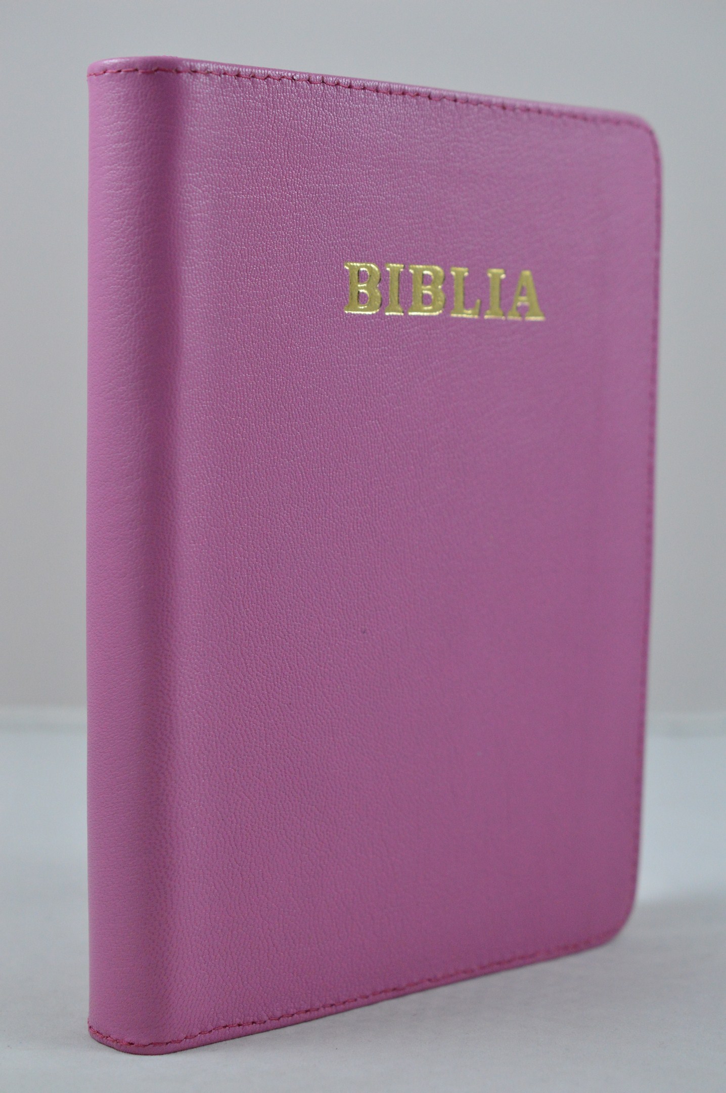 Biblia din piele, marime medie, roz, fermoar, aurita, simbol simpla, 4 harti color [SI 052]