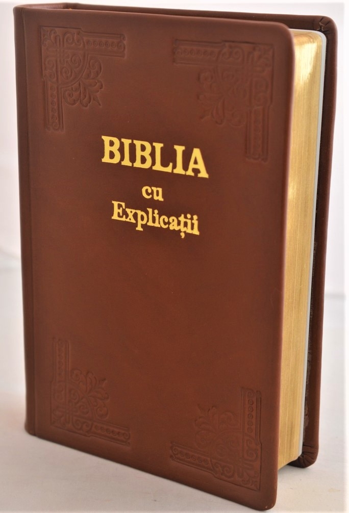 Biblia Handmade, mare, cu concordanta si explicatii, piele,maro, aurita, cuv. lui Isus cu rosu [CO 77 HM]