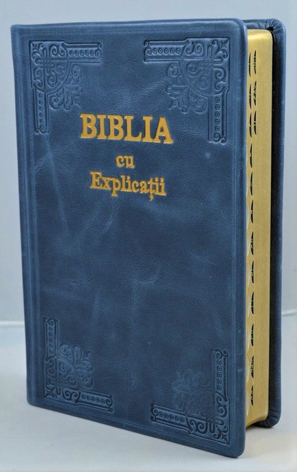 Biblia Handmade, mare, cu concordanta si explicatii, piele, culoare albastra, cu index, aurita,  cuv. lui Isus cu rosu [CO 77 HMI]