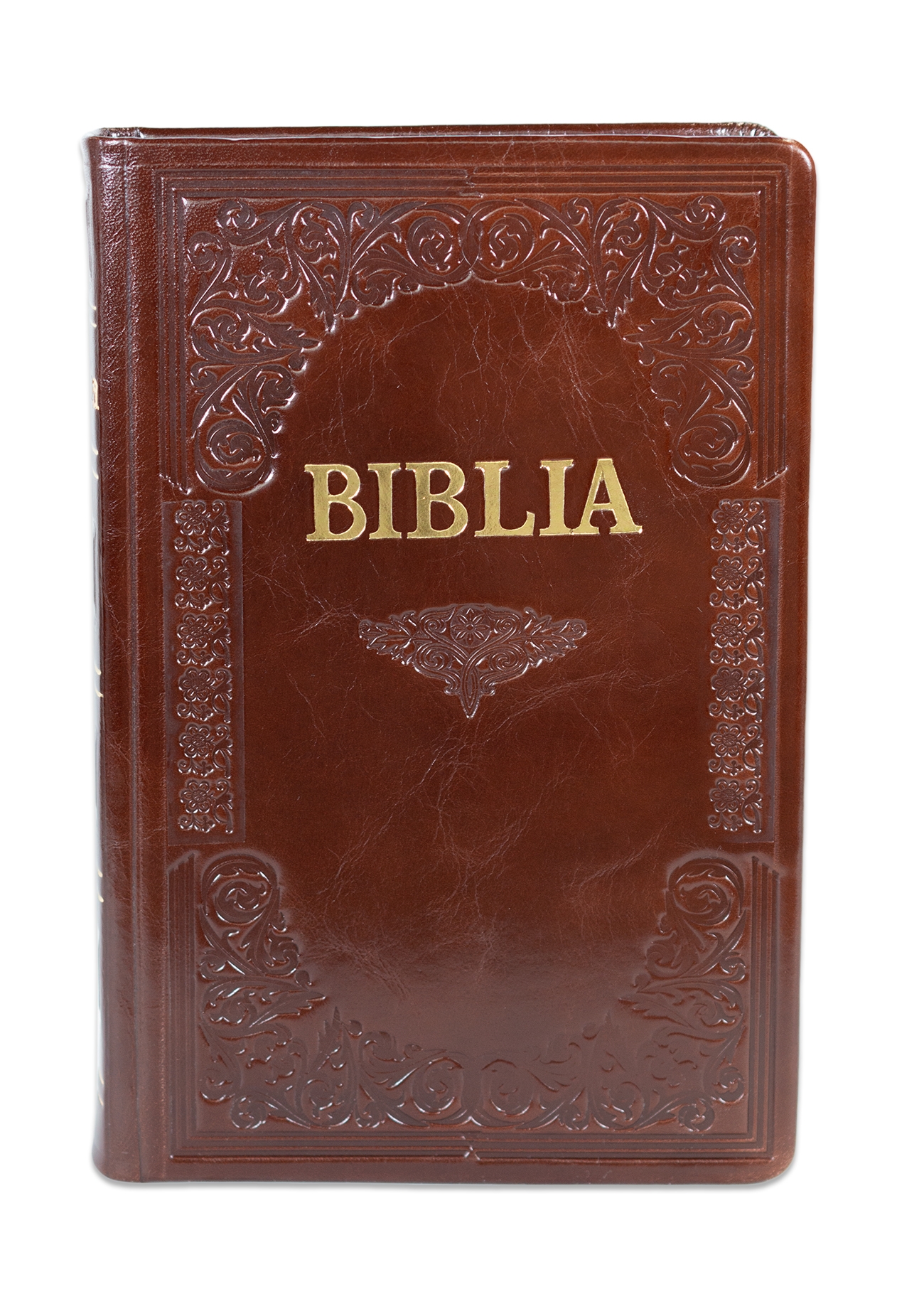 Biblie mare, piele, handmade, culoare maro, index, margini argintii, cuv. Isus cu rosu [SI 076 HM]