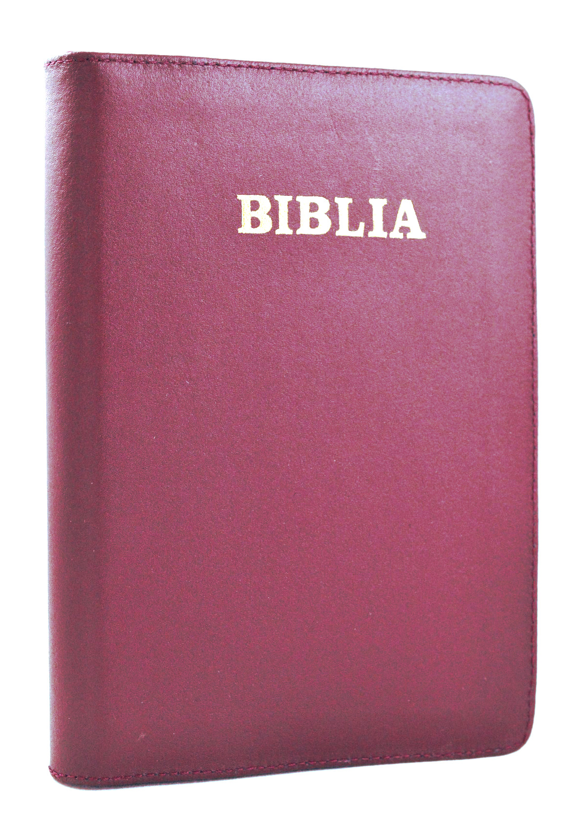 Biblia din piele, marime medie, visinie, fermoar, margini aurii, cuv. lui Isus cu rosu[052]