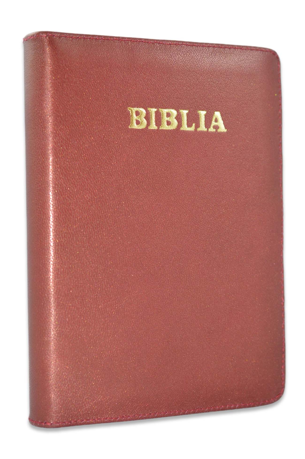 Biblie mare, piele, caramiziu, fermoar, index, margini argintii, cuv. Isus cu rosu [SI 073 PFI]