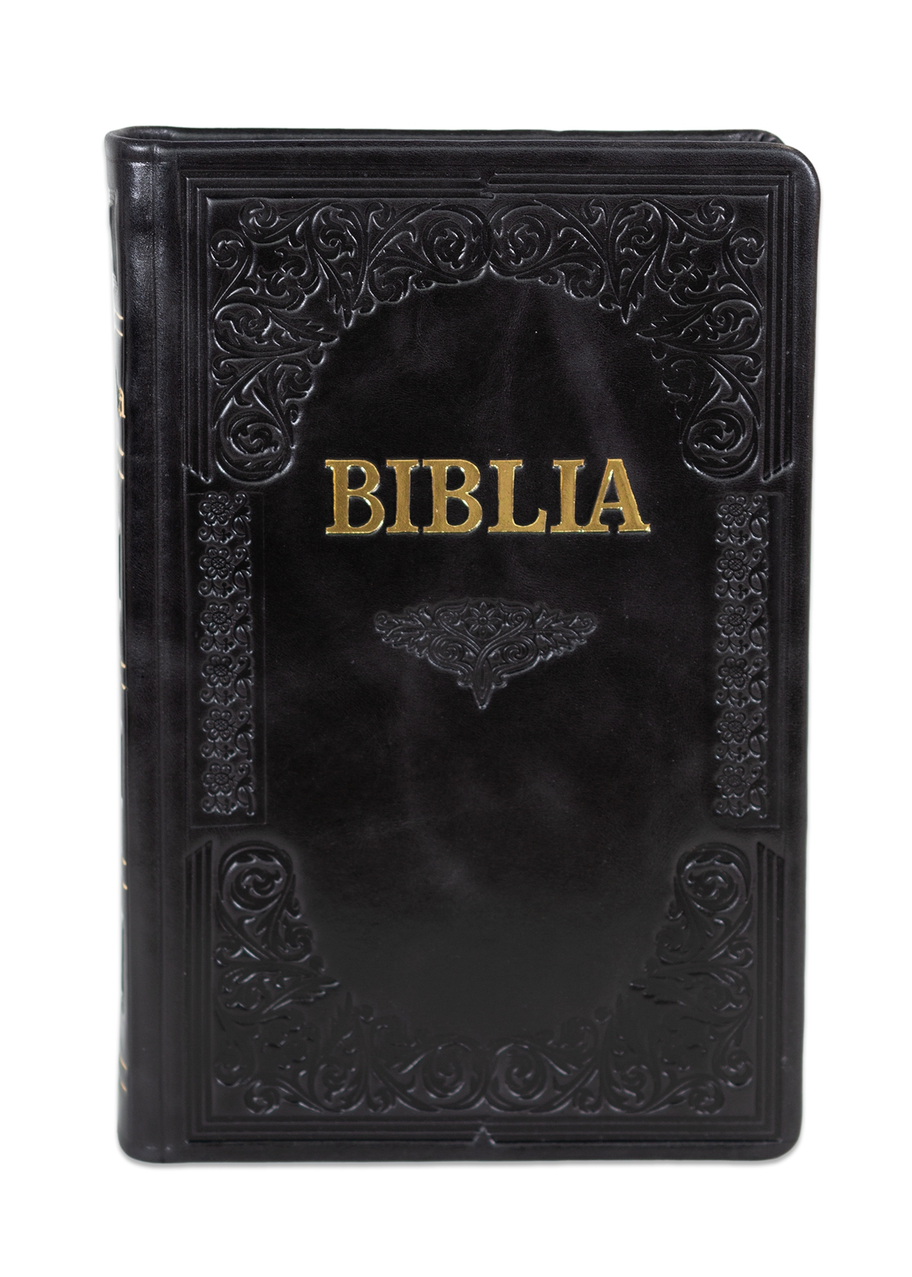 Biblie mare, piele, handmade, culoare neagra, index, margini argintii, cuv. Isus cu rosu [SI 076 HM]