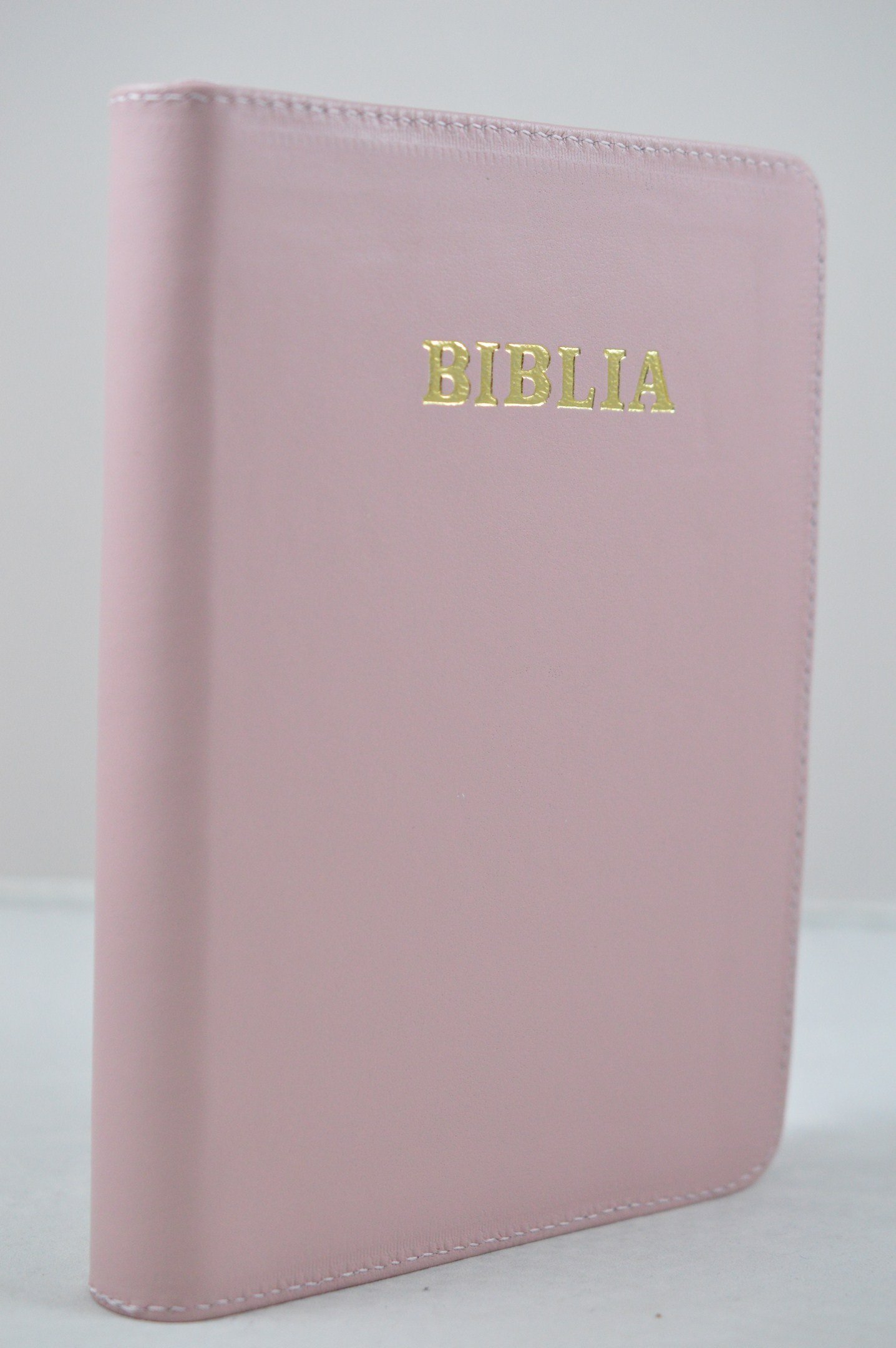 Biblia din piele, marime medie, roz pal, fermoar, aurita, simbol simpla, 4 harti color [SI 052]