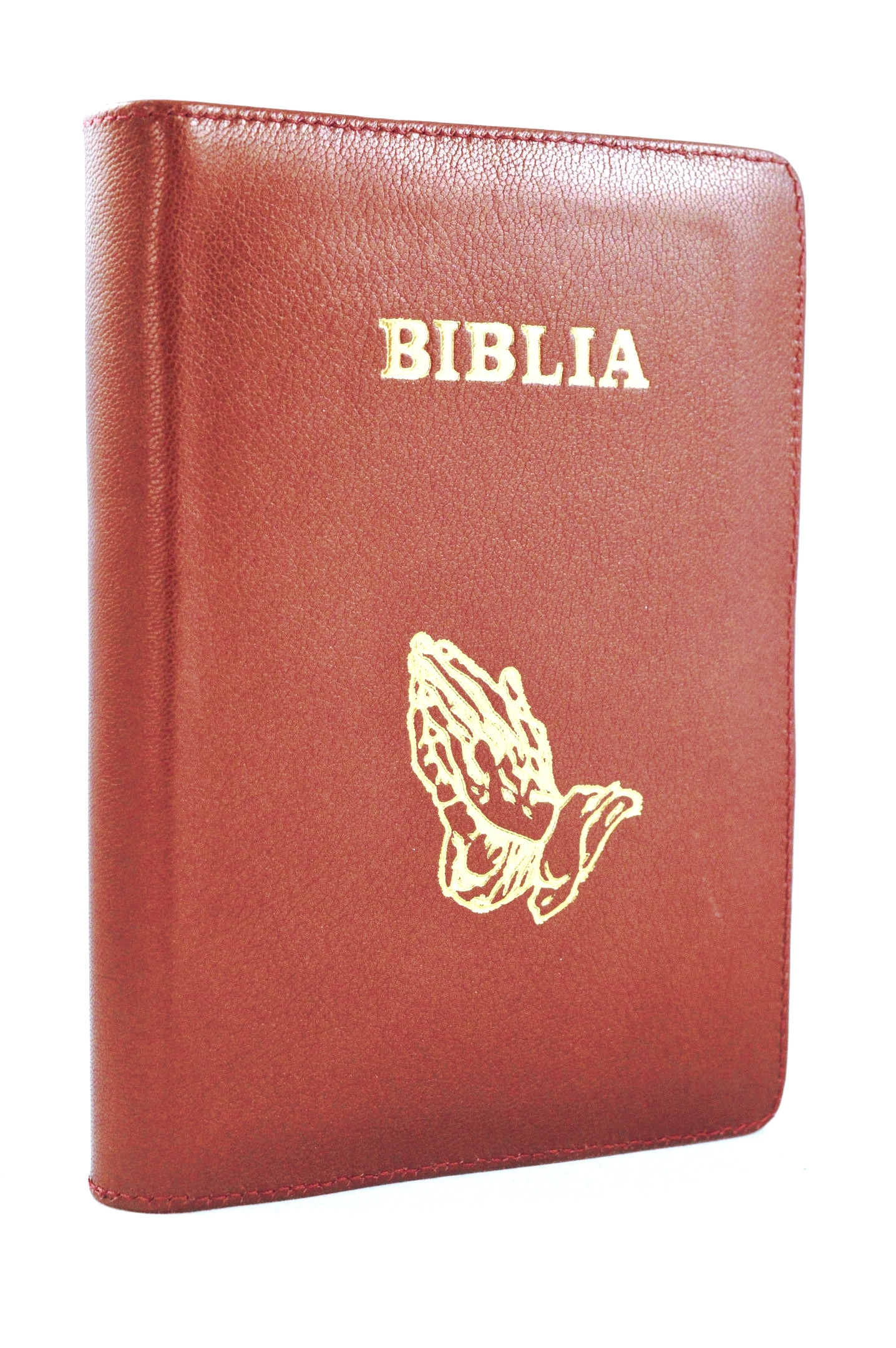 Biblia mica, coperta piele, culoare, cărămiziu, index, fermoar, margini aurii,  simbolul maini, cuv. lui Isus in rosu [047 PFI]
