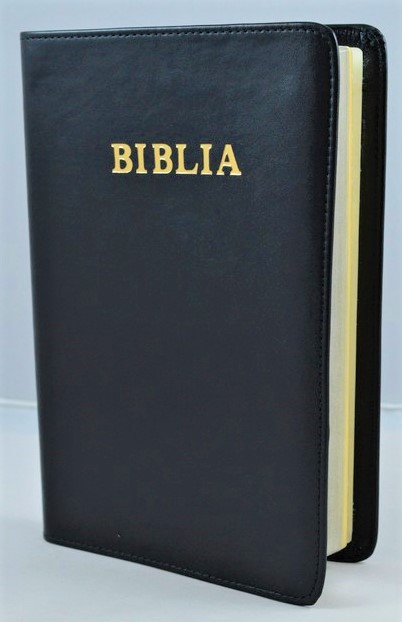 Biblie mare, piele, neagra, margini argintii, cuv. Isus cu rosu [SI 073 P]