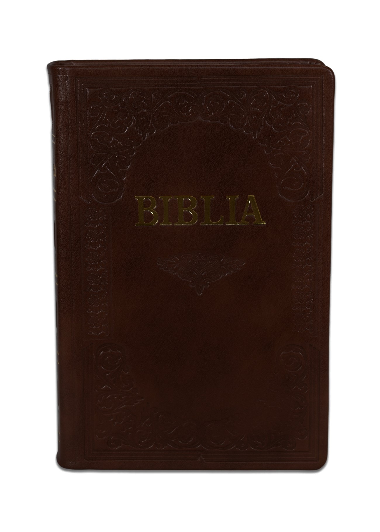 Biblie mare, piele, handmade, culoare maro roscat, index, margini argintii, cuv. Isus cu rosu [SI 076 HM]