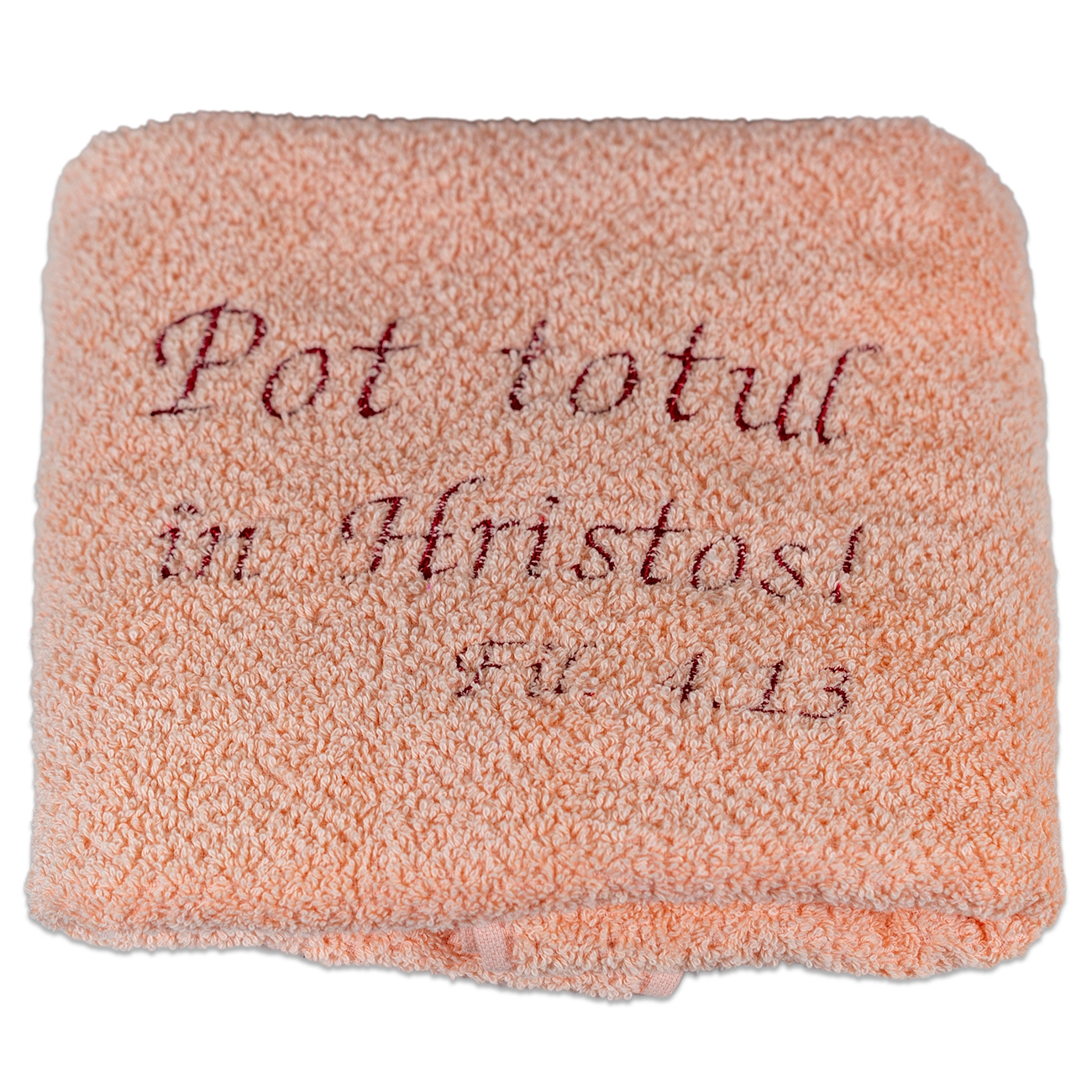 Prosop brodat - Pot totul in Hristos! (piersic) Prosop brodat - Pot totul in Hristos! (piersic)