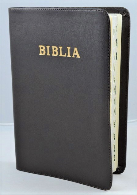 Biblia mare, coperta piele, gri antracit, index, margini argintii, cuv. lui Isus cu rosu [SI 073 PI]