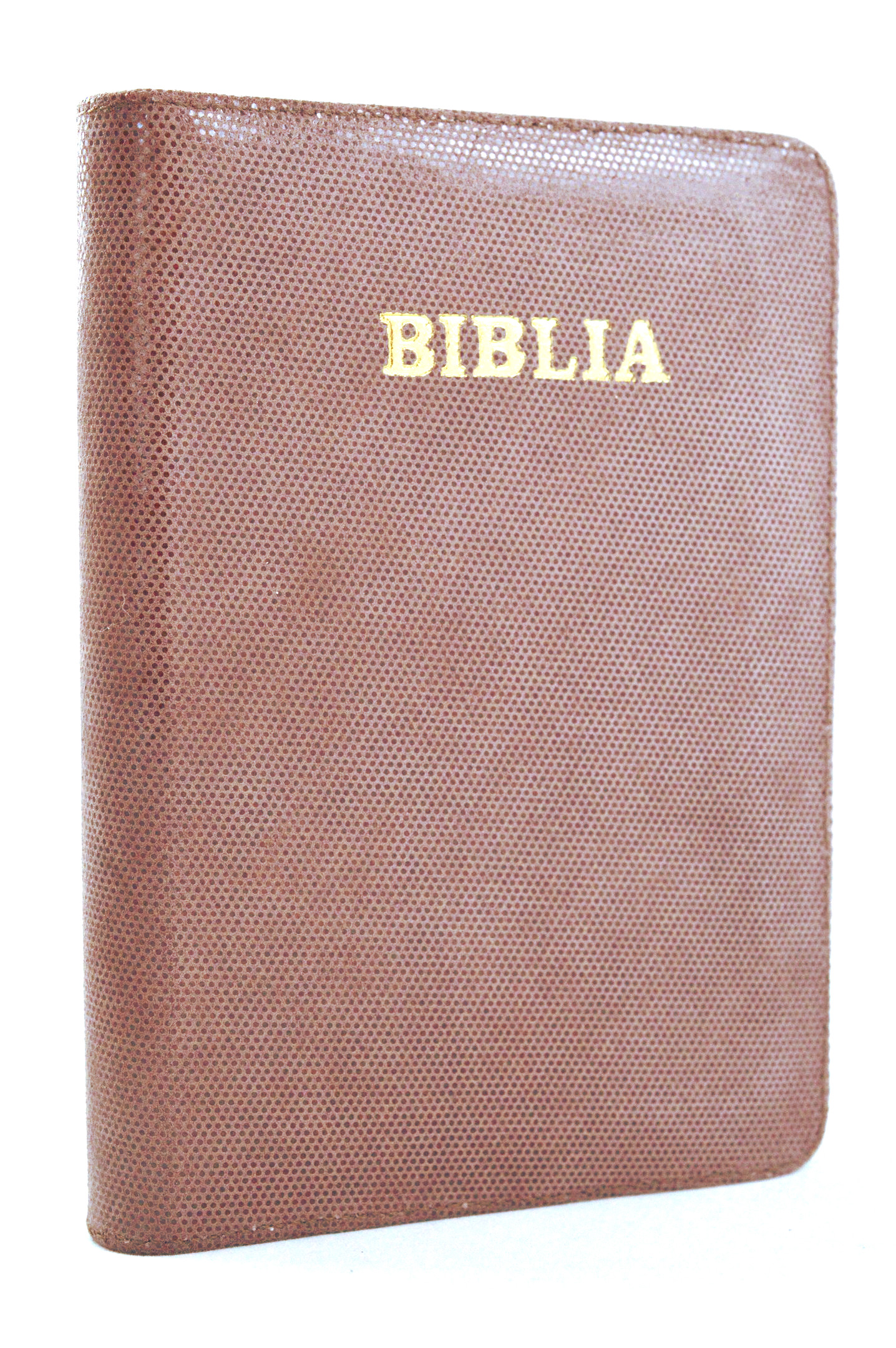 Biblia de piele, marime medie, bej inchis, margini aurii, cuv. lui Isus cu rosu [052]