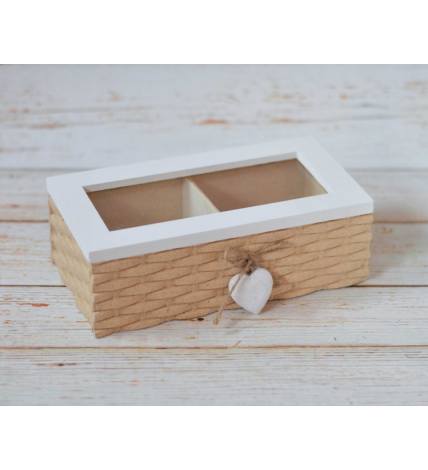 Cutie din lemn pentru ceai cu margine impletita si alb - 20x7x10 cm Cutie din lemn pentru ceai cu margine impletita si alb - 20x7x10 cm