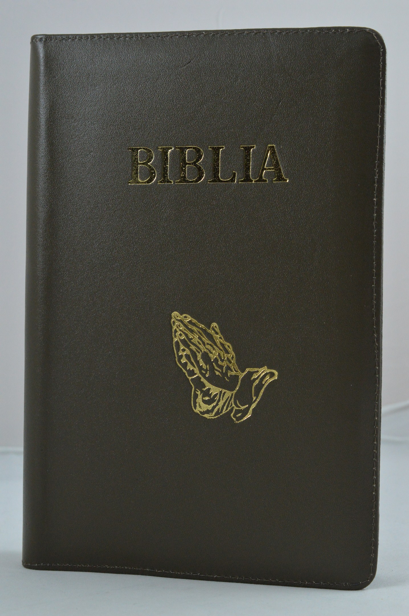 Biblia mare, coperta piele, culoare kaki, fermoar, simbol maini [VS 073 PF]