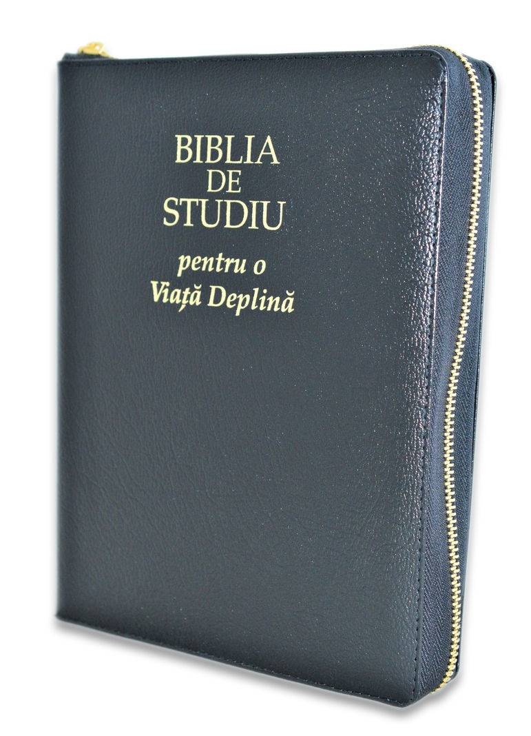 Biblia de studiu pentru o viata deplina, cu concordanta si explicatii, fermoar auriu, neagra, index, margini aurii Biblia de studiu pentru o viata deplina, cu concordanta si explicatii, fermoar auriu, neagra, index, margini aurii