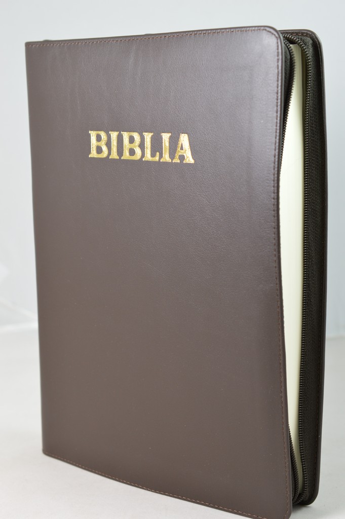 Biblia foarte mare, scris foarte mare, piele, fermoar, culoare maro [093 PF]