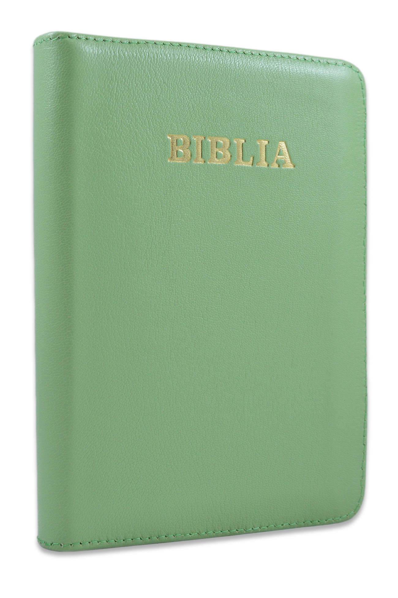 Biblie din piele, marime medie, verde vernil, fermoar, index, margini aurii, cuv. lui Isus cu rosu [SB 057 PFI]