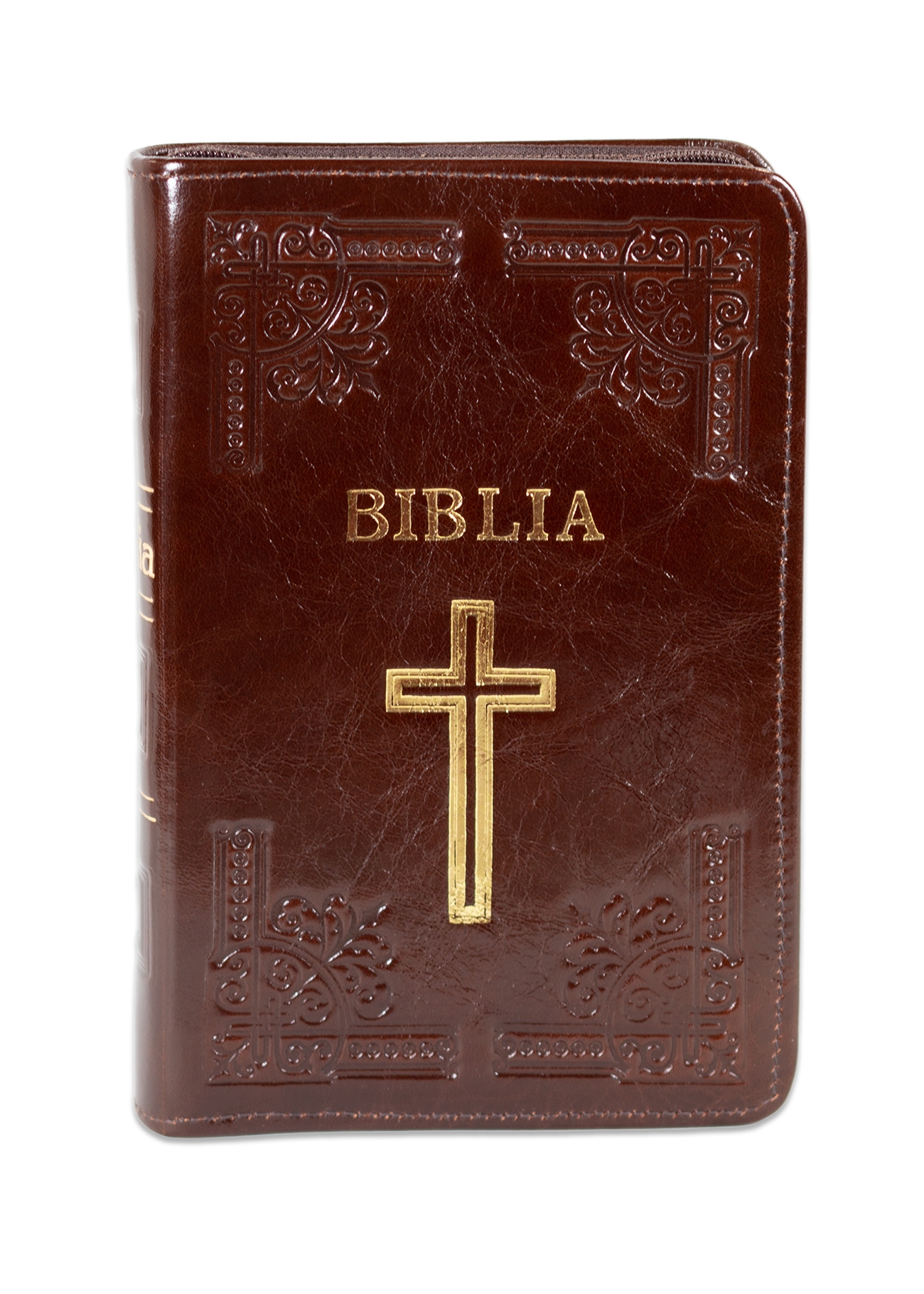 Biblia Ortodoxa, marime mica, coperta piele, handmade, maro roscat, fermoar, margini aurite, cu cruce (cu aprobarea Sf. Sinod) Biblia Ortodoxa, marime mica, coperta piele, handmade, maro roscat, fermoar, margini aurite, cu cruce (cu aprobarea Sf. Sinod)