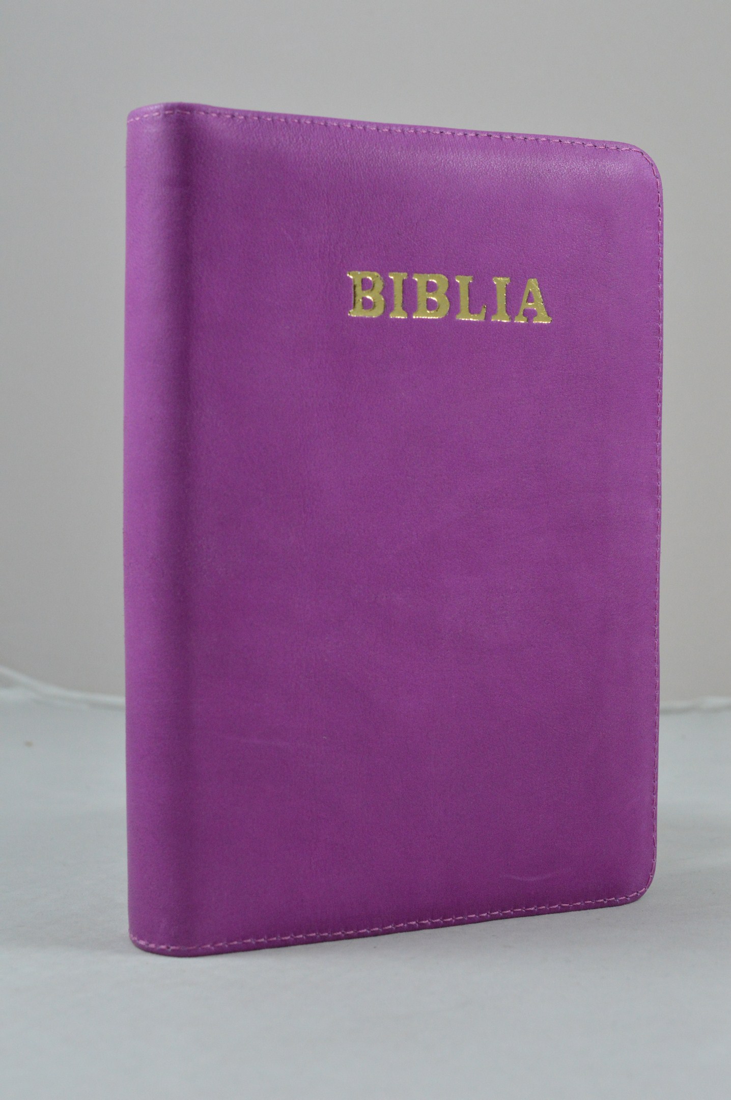 Biblia din piele, medie, violet, fermoar, aurita, cuv. lui Isus cu rosu [052]
