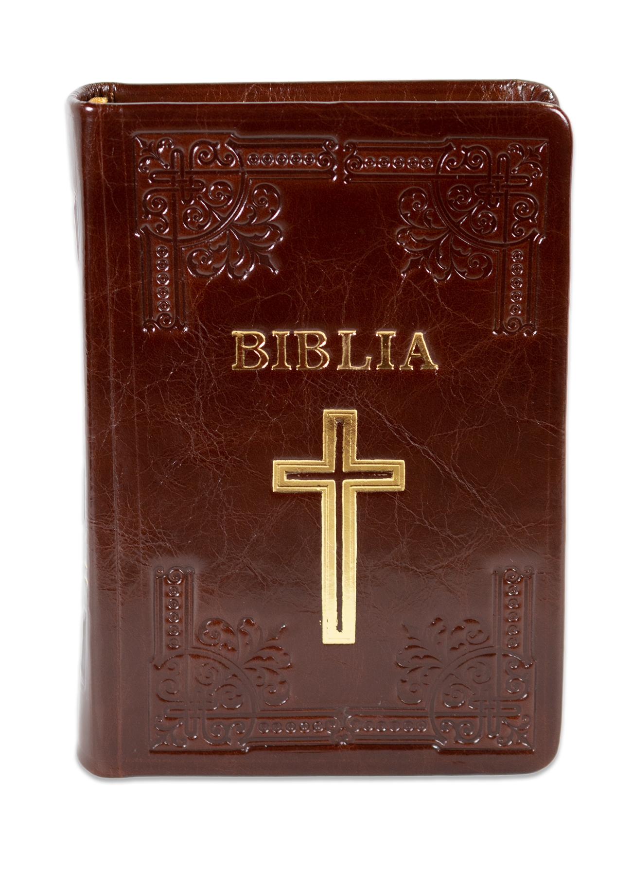 Biblia Ortodoxa, marime mica, hand made, imbracata in piele, margini aurii, culoare maro roscat, cu cruce (cu aprobarea Sf. Sinod) Biblia Ortodoxa, marime mica, hand made, imbracata in piele, margini aurii, culoare maro roscat, cu cruce (cu aprobarea Sf. Sinod)