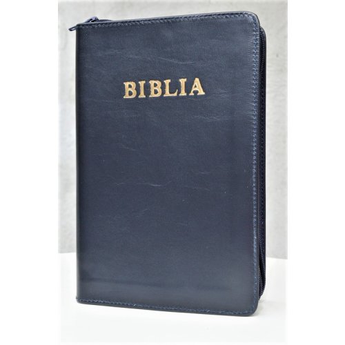 Biblia marime medie, din piele, bleumarin, fermoar. Cuv Domnului Isus cu roșu [063 PF]