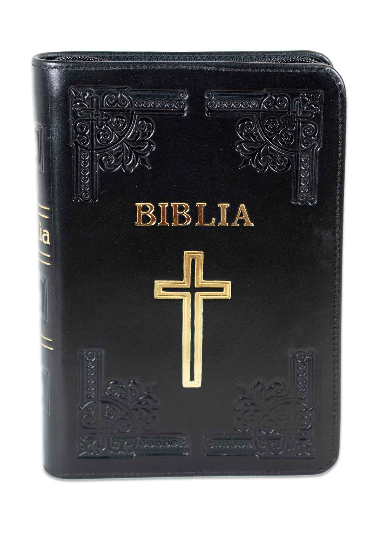 Biblia Ortodoxa, marime mica, coperta piele, handmade, neagra, fermoar, margini aurite, cu cruce (cu aprobarea Sf. Sinod) Biblia Ortodoxa, marime mica, coperta piele, handmade, neagra, fermoar, margini aurite, cu cruce (cu aprobarea Sf. Sinod)