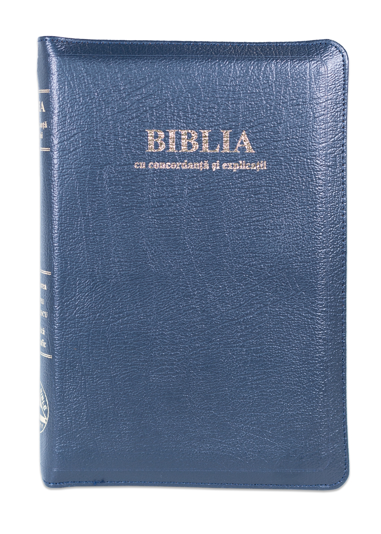 Biblia de lux, cu concordanta si explicatii, mare, piele, bleumarin inchis, fermoar, index, margini aurii, cuv. lui Isus cu rosu [CO 77 ZTI]