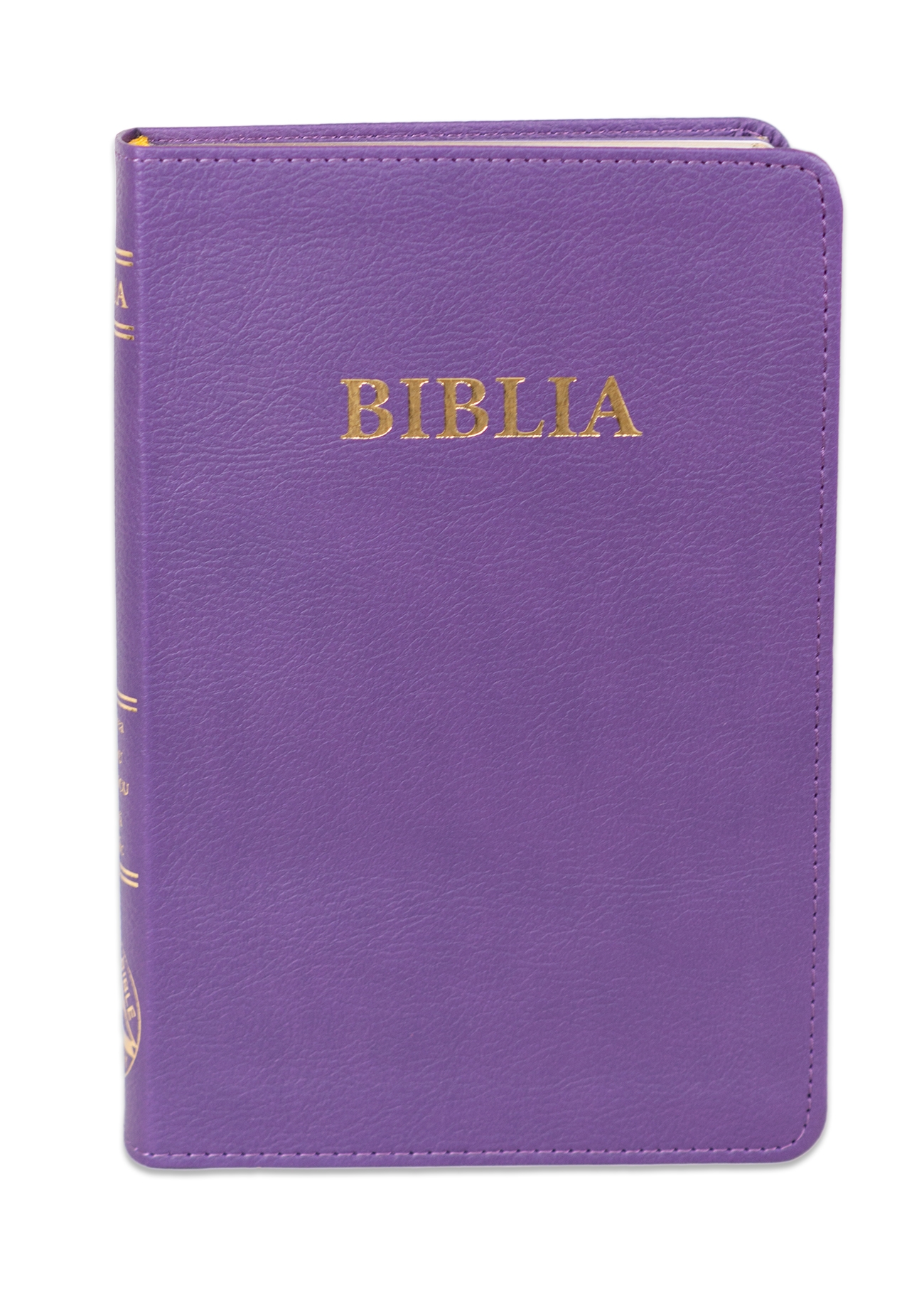 Biblia din piele, marime medie, mov, fara fermoar, index pe cotor, margini aurii, cuv. lui Isus in rosu [057 TI]