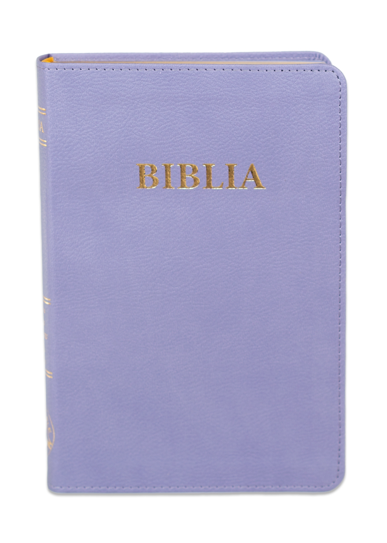 Biblia din piele, marime medie, mov deschis, fara fermoar, index pe cotor, margini aurii, cuv. lui Isus in rosu [057 TI]