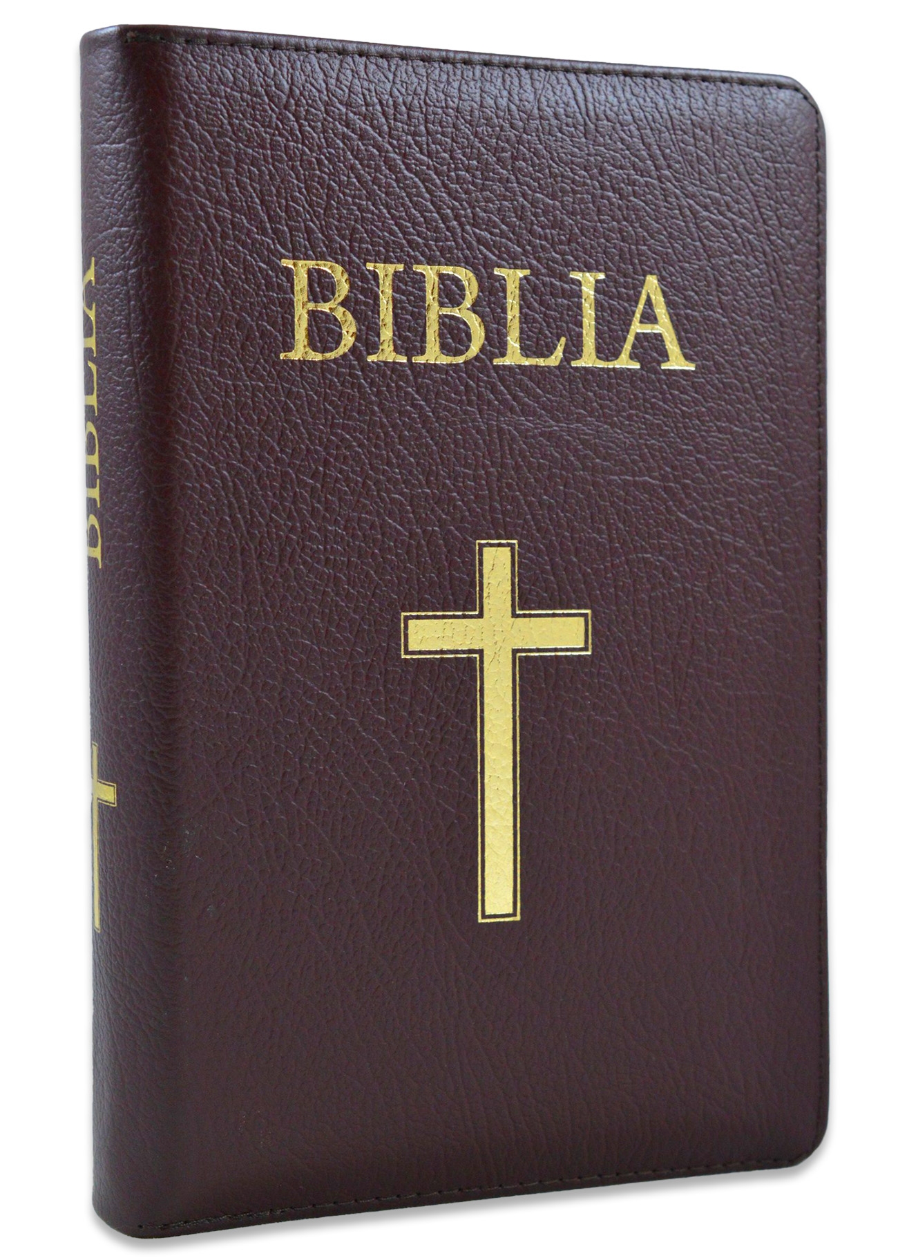 Biblia marime medie, din piele, visinie, fermoar, index, cu cruce [053 PFI]