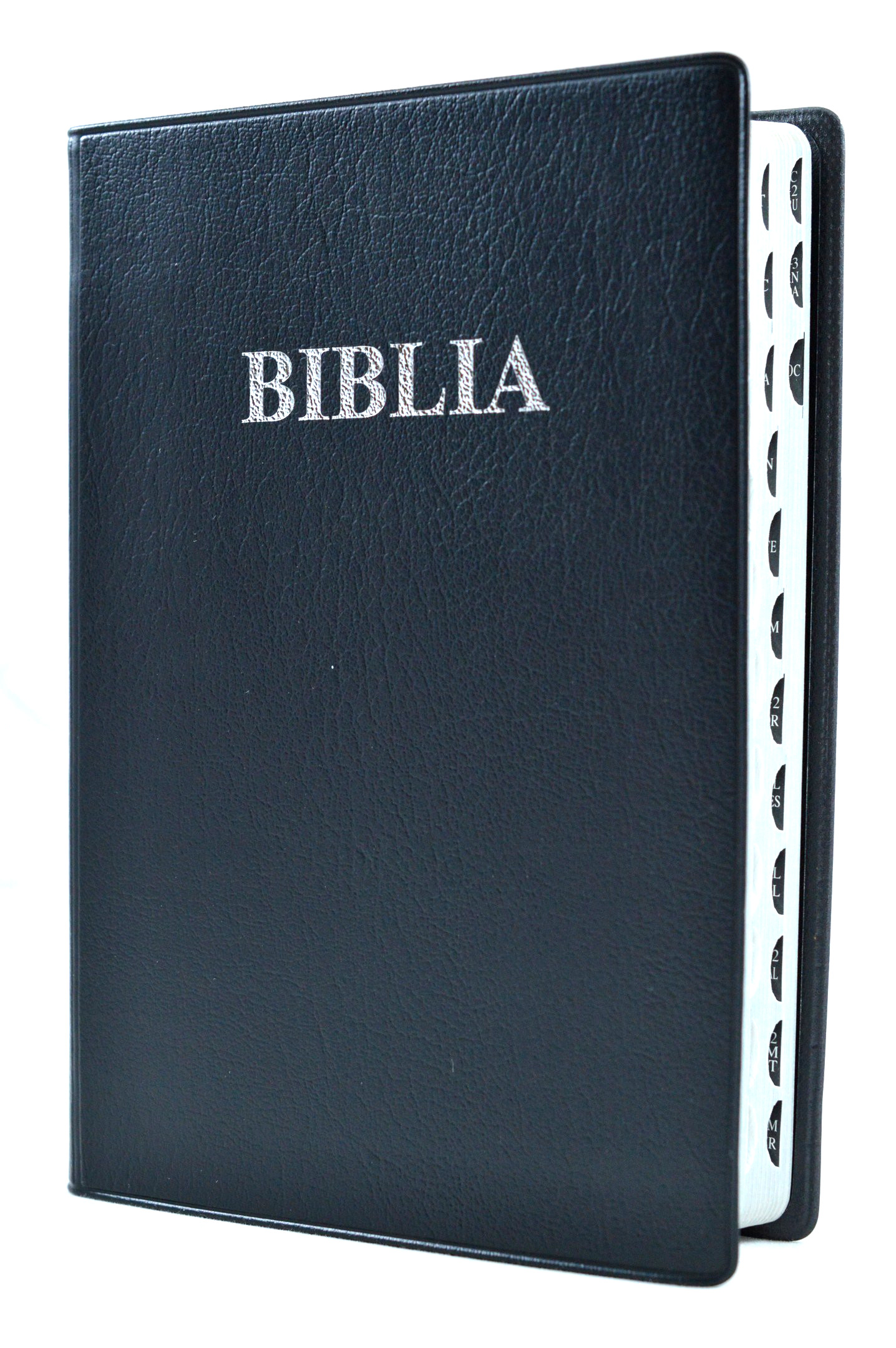 Biblia marime medie, neagra, coperta flexibila de vinil, margini argintii, index [052 CFI]