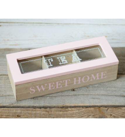 Cutie din lemn pentru ceai cu roz -SWEET HOME - 24x9x6 cm Cutie din lemn pentru ceai cu roz -SWEET HOME - 24x9x6 cm