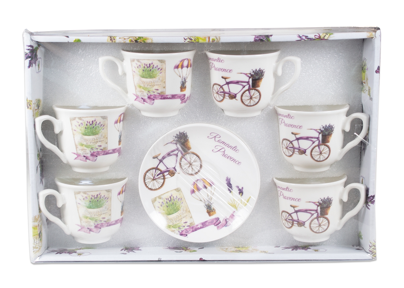 Set 6 cesti cu farfurii - bicicleta cu lavanda Set 6 cesti cu farfurii - bicicleta cu lavanda