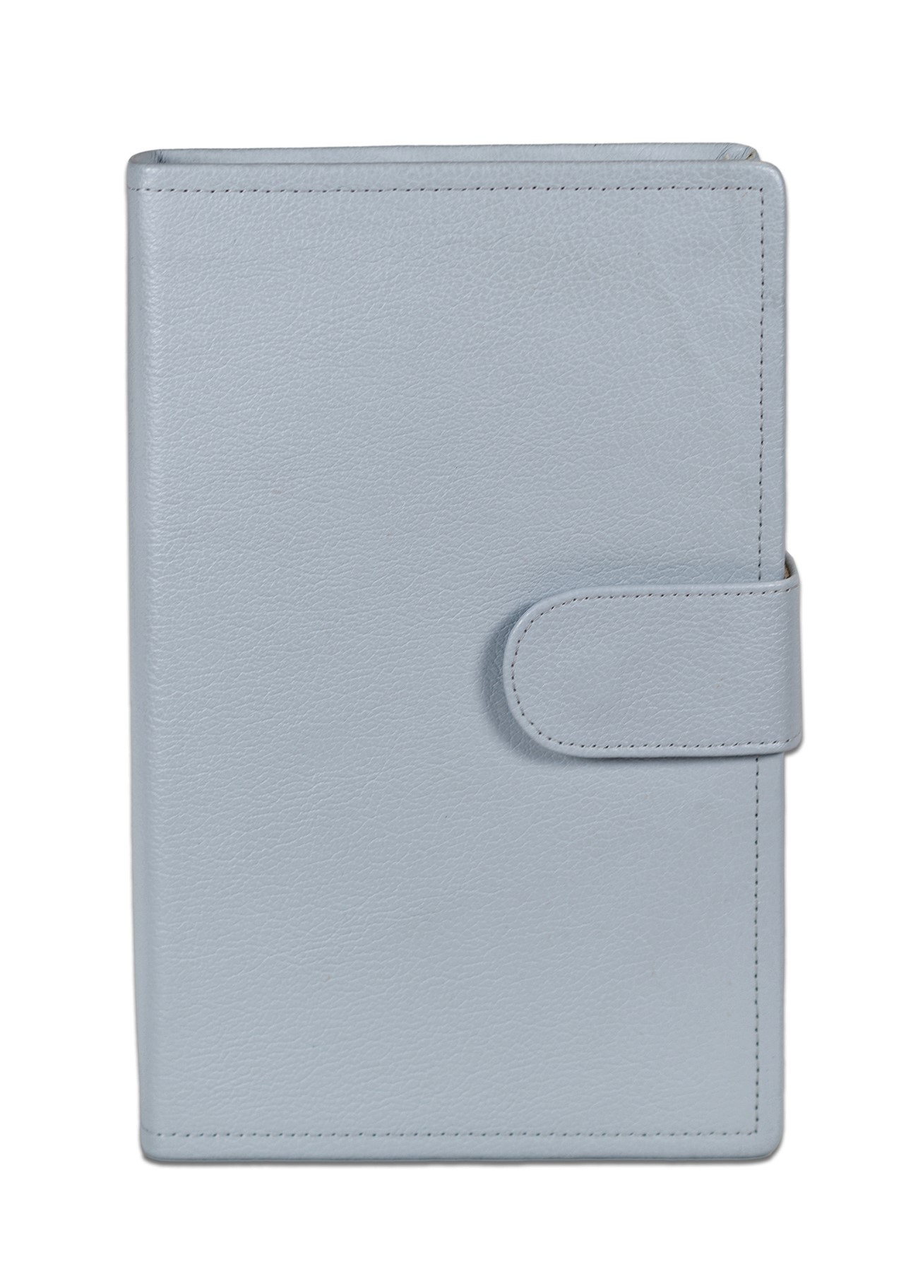 Biblie mare, piele, gri, bareta cu capsa, index, margini argintii, cuv. Isus cu rosu + inel pentru pix [MAR 073 PCI]