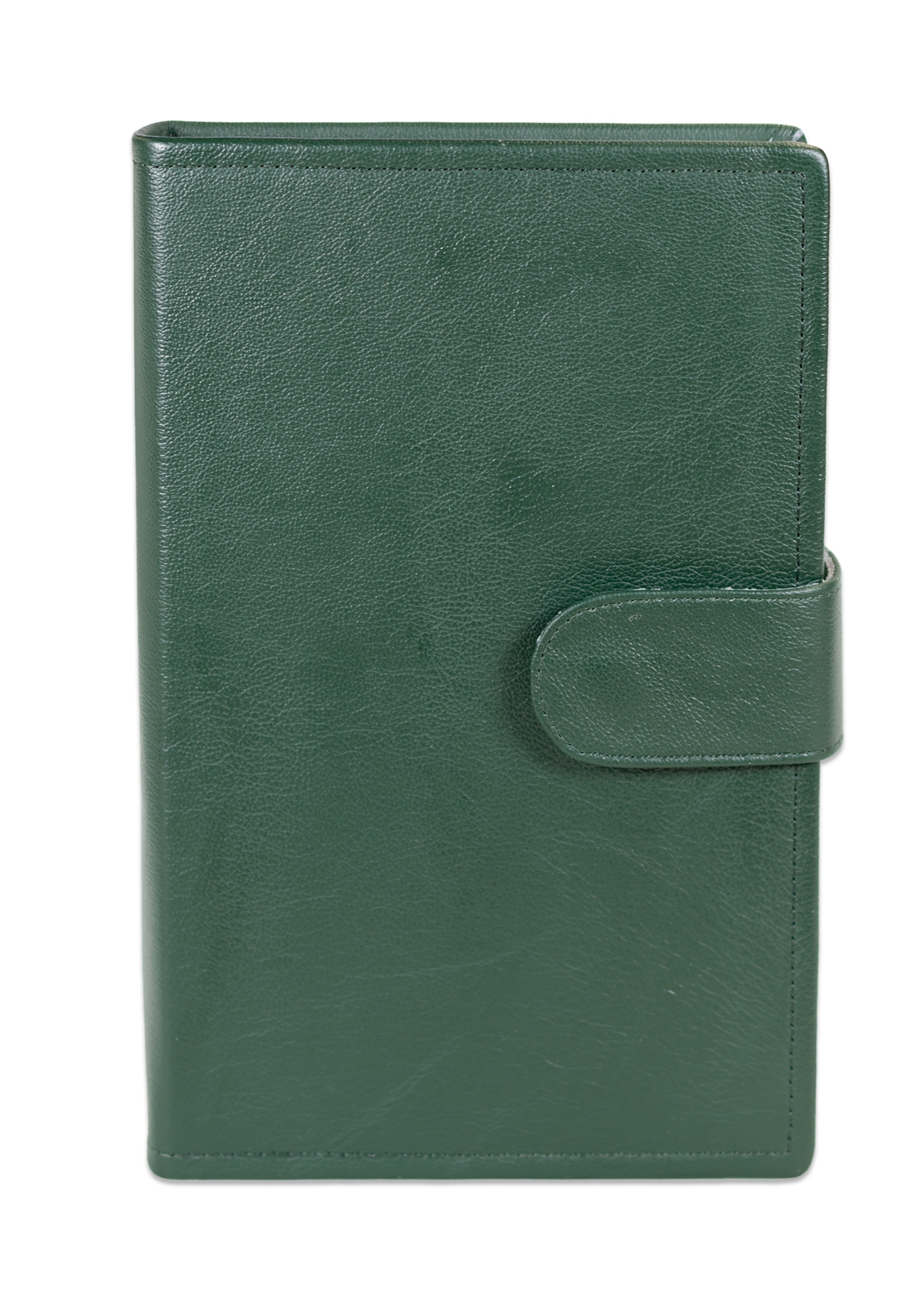 Biblie mare, piele, verde, bareta cu capsa, index, margini argintii, cuv. Isus cu rosu + inel pentru pix [MAR 073 PCI]