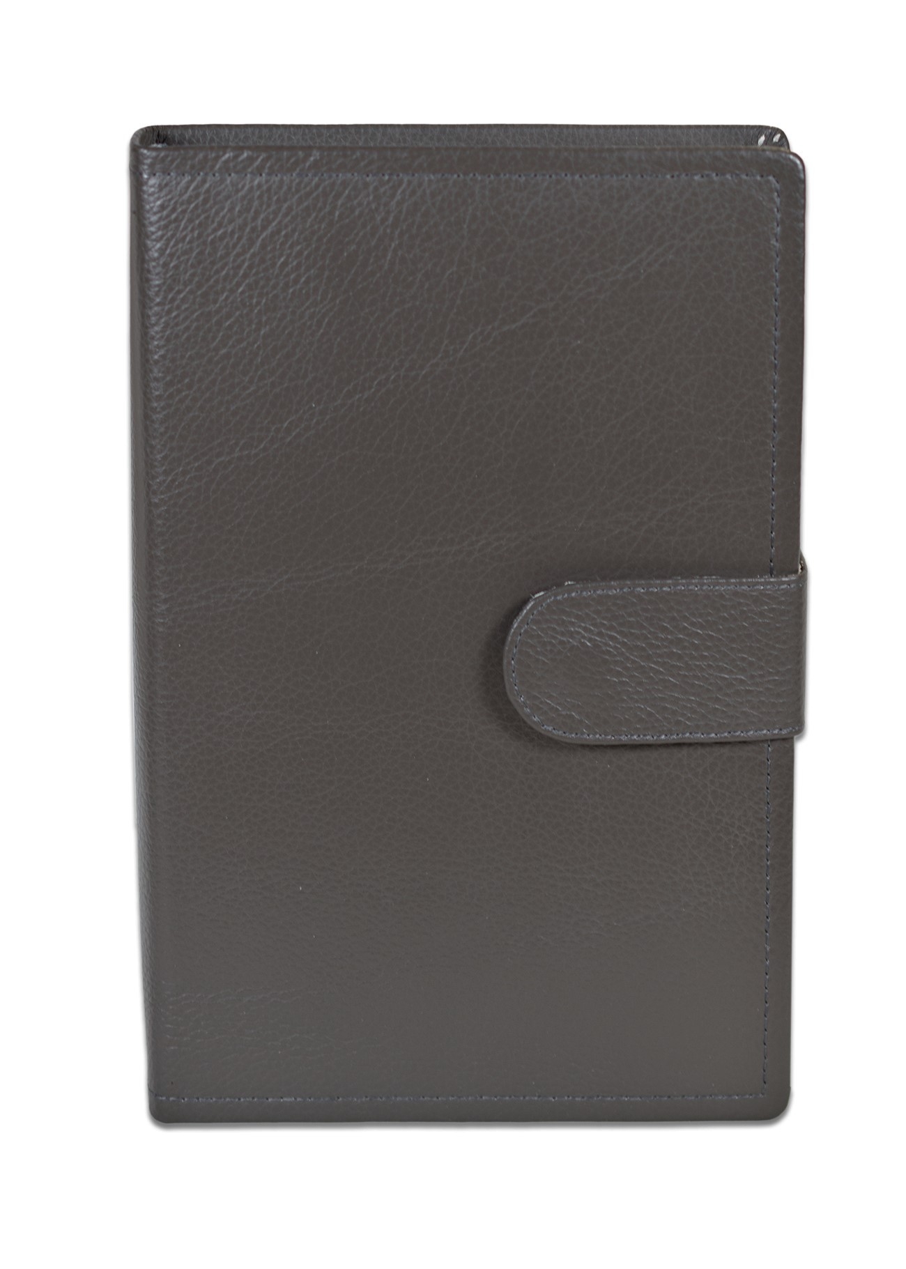 Biblie mare, piele, gri, bareta cu capsa, index, margini argintii, cuv. Isus cu rosu + inel pentru pix [MAR 073 PCI]