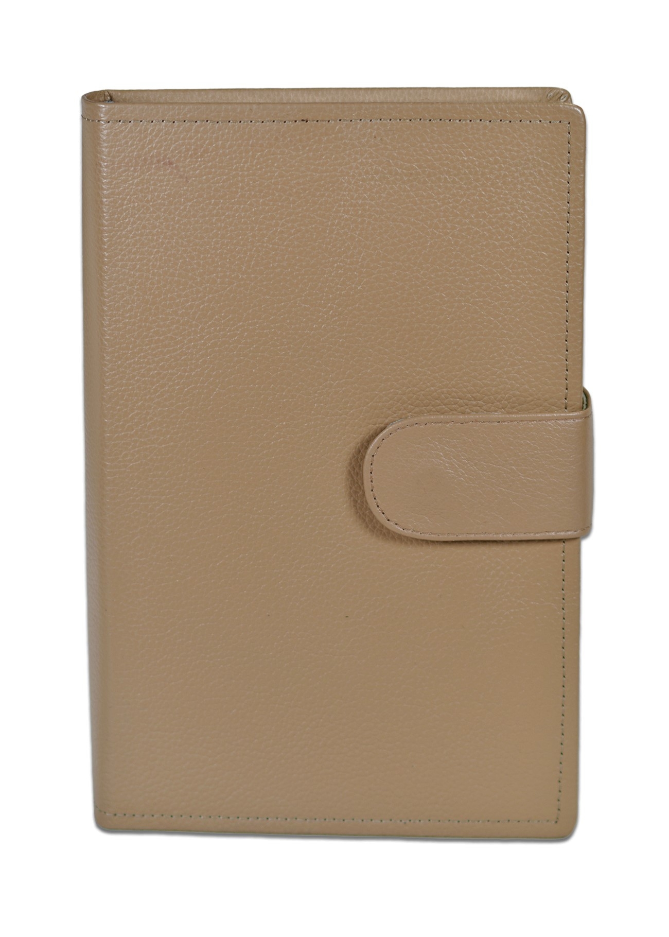 Biblie mare, piele, cafeniu, bareta cu capsa, index, margini argintii, cuv. Isus cu rosu + inel pentru pix [MAR 073 PCI]