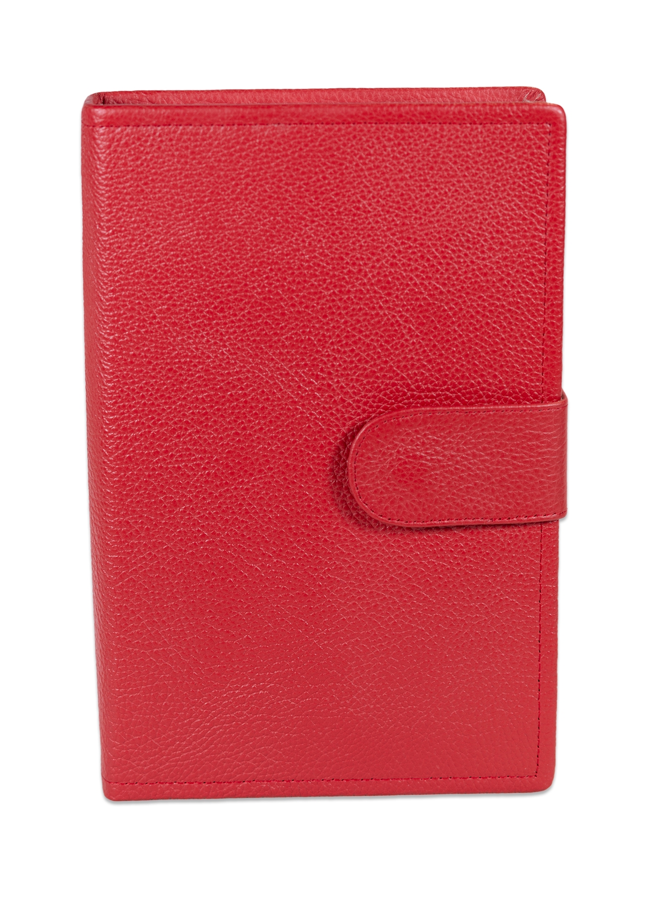 Biblie mare, piele, rosie, bareta cu capsa, index, margini argintii, cuv. Isus cu rosu + inel pentru pix [MAR 073 PCI]