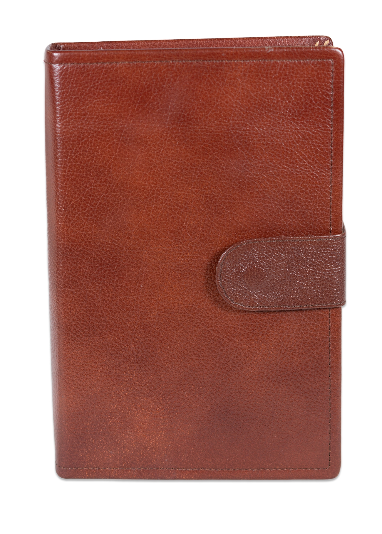 Biblie mare, piele, maro, bareta cu capsa, index, margini argintii, cuv. Isus cu rosu + inel pentru pix [MAR 073 PCI]