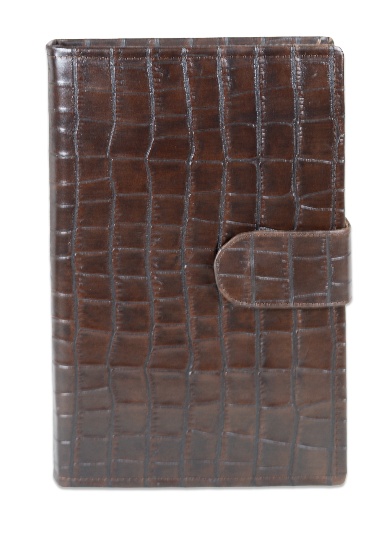 Biblie mare, piele, maro texturat, bareta cu capsa, index, margini argintii, cuv. Isus cu rosu + inel pentru pix [MAR 073 PCI]