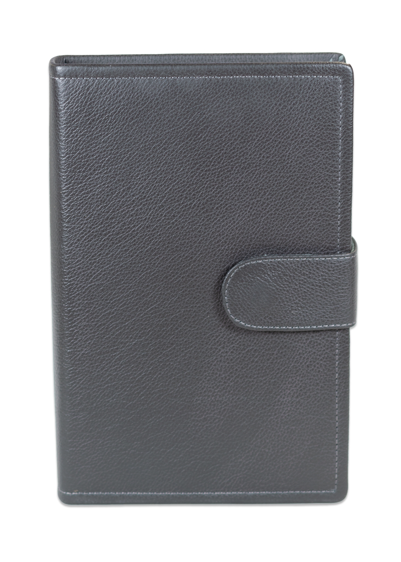 Biblie mare, piele, gri antracit, bareta cu capsa, index, margini argintii, cuv. Isus cu rosu + inel pentru pix [MAR 073 PCI]