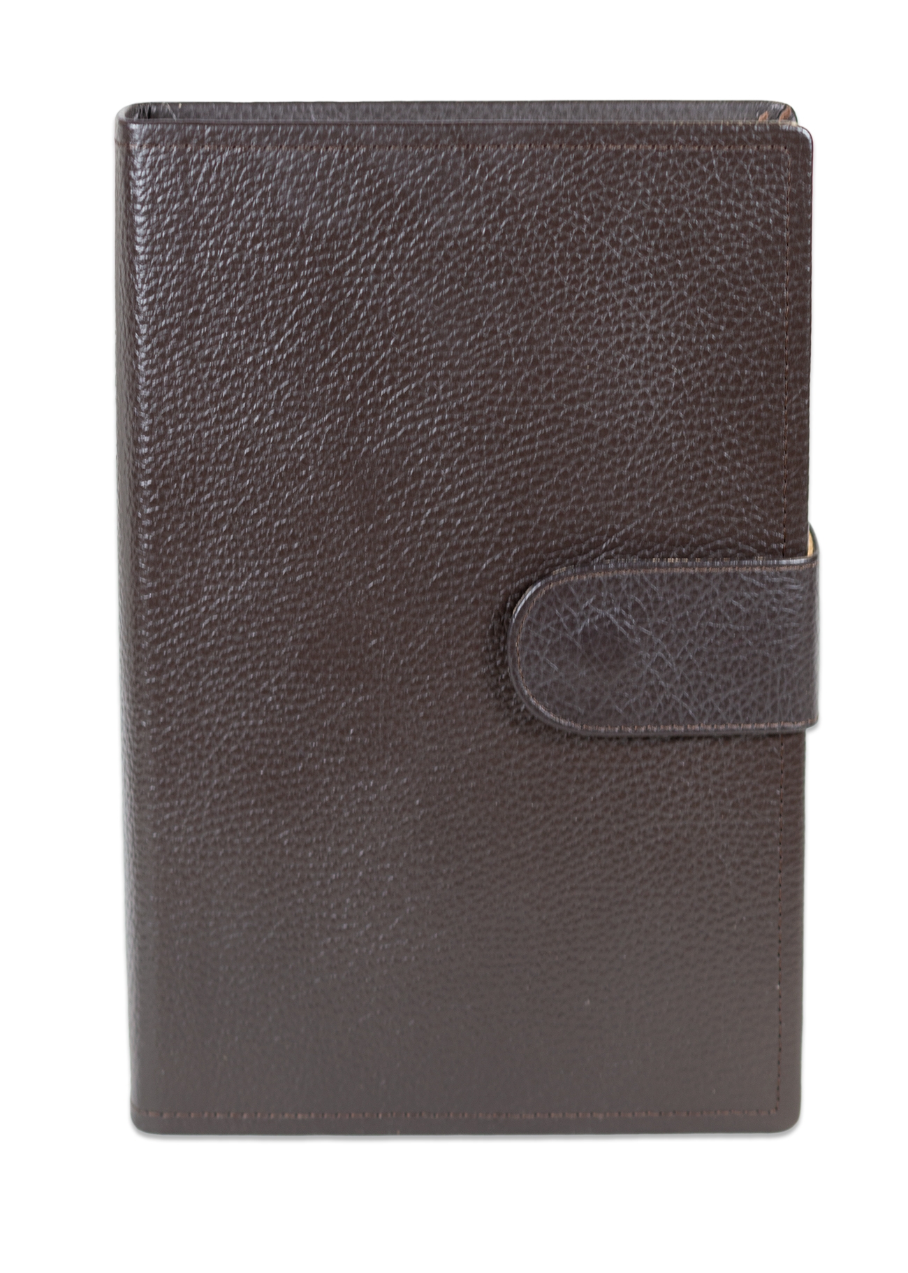 Biblie mare, piele, maro inchis, bareta cu capsa, index, margini argintii, cuv. Isus cu rosu + inel pentru pix [MAR 073 PCI]