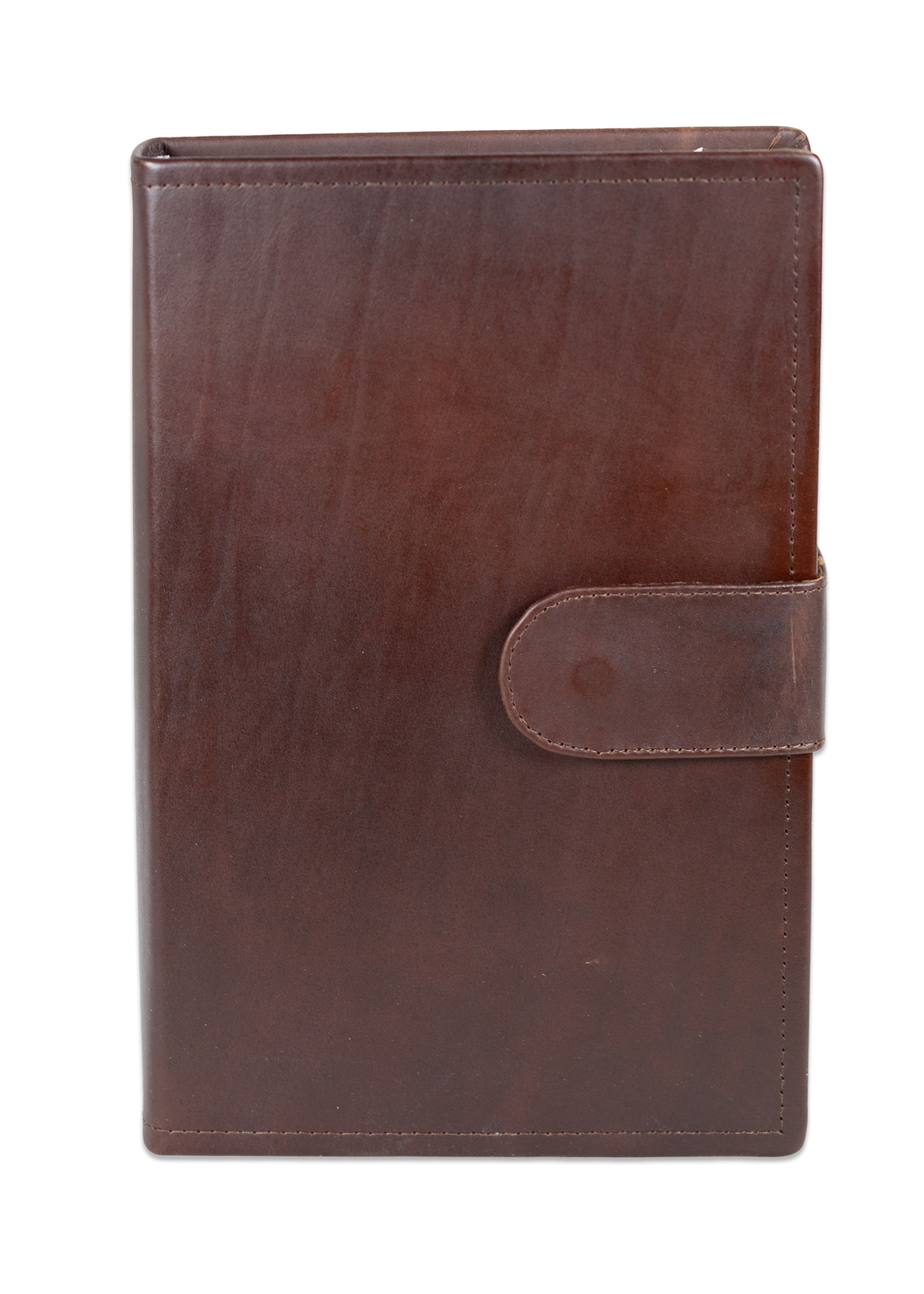 Biblie mare, piele, maro roscat, bareta cu capsa, index, margini argintii, cuv. Isus cu rosu + inel pentru pix [MAR 073 PCI]