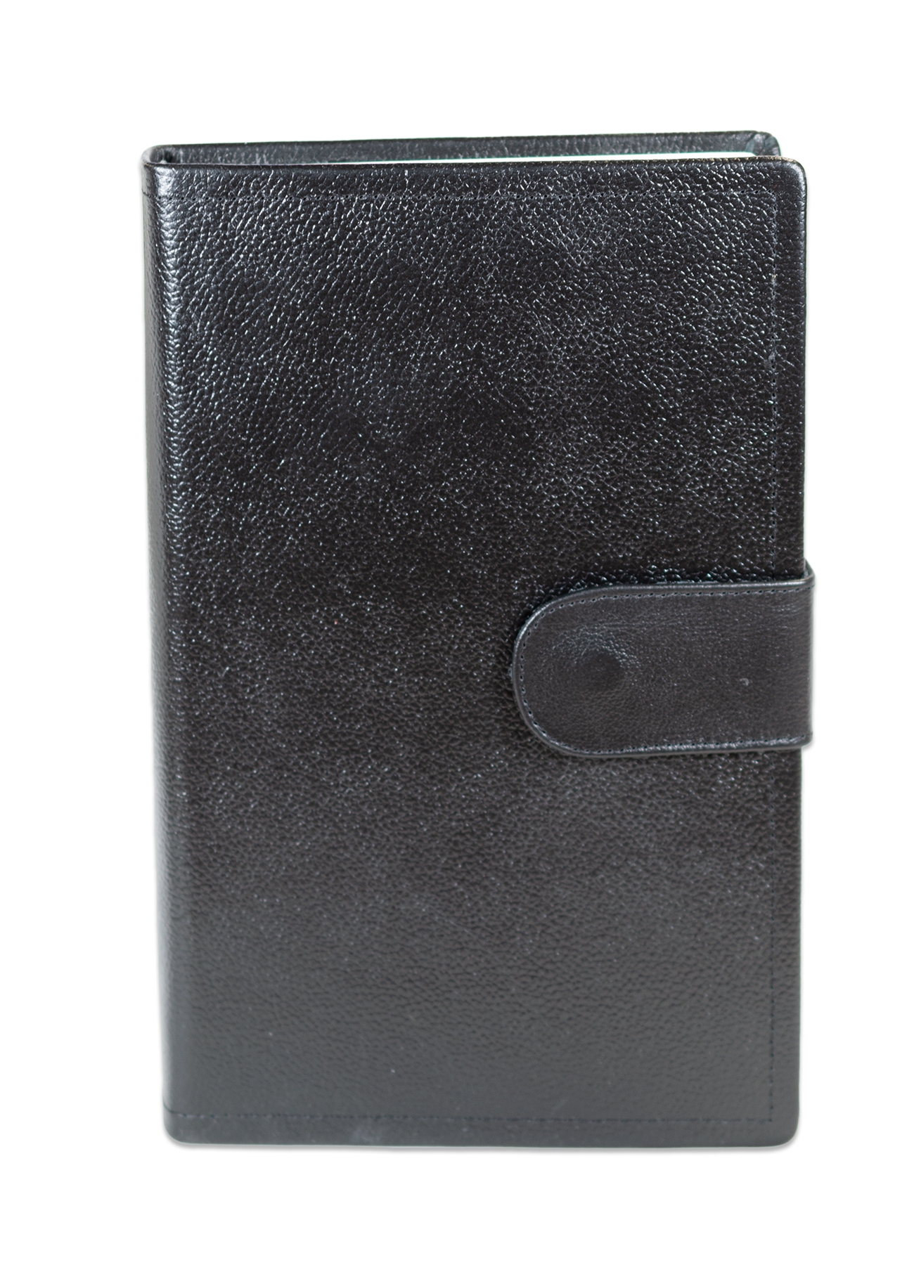 Biblie mare, piele, neagra, bareta cu capsa, index, margini argintii, cuv. Isus cu rosu + inel pentru pix [MAR 073 PCI]