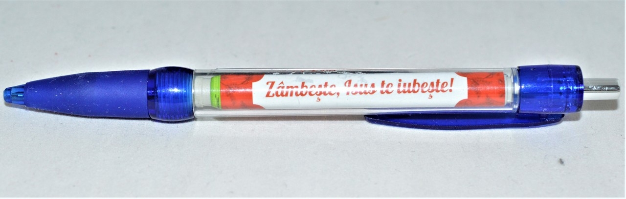 Pix cu foita (albastru) - texte biblice copii - Zambeste, Isus te iubeste! Pix cu foita (albastru) - texte biblice copii - Zambeste, Isus te iubeste!