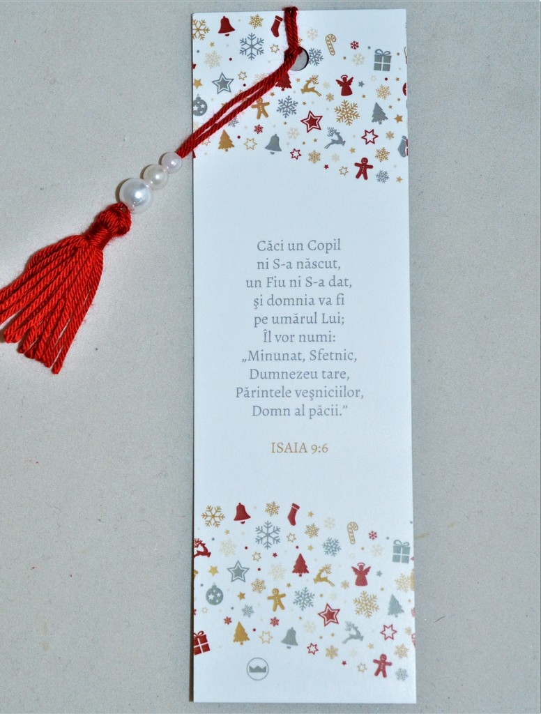 Semn de carte cu verset biblic si ciucure - Caci un Copil ni S-a nascut (Model2) Semn de carte cu verset biblic si ciucure - Caci un Copil ni S-a nascut (Model2)