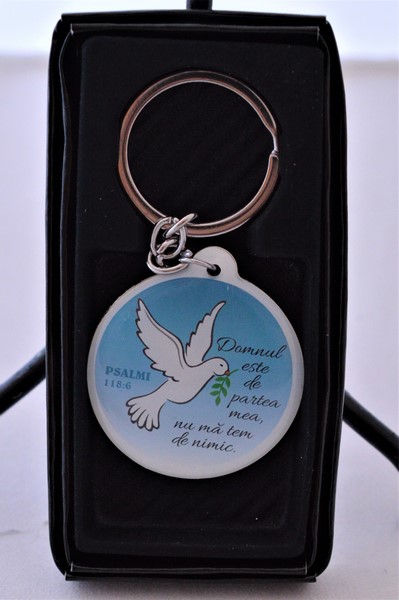 Breloc rotund metal si plastic- Domnul este de partea mea